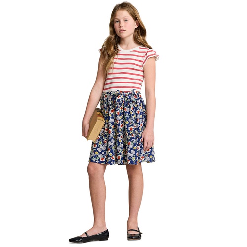 폴로 랄프로렌 Big Girls Striped Floral Cotton-Blend Dress