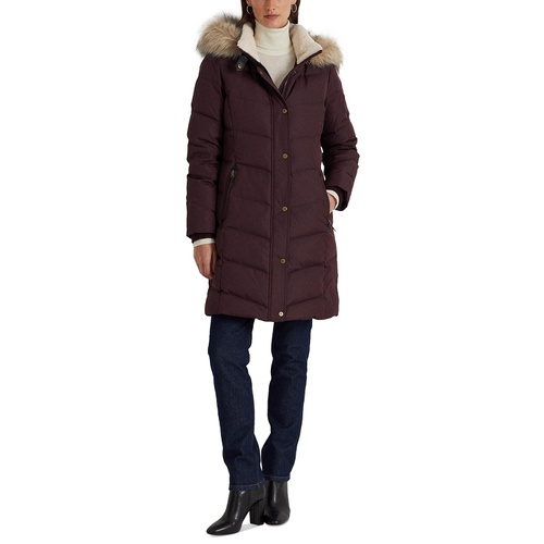폴로 랄프로렌 Womens Petite Faux-Fur-Trim Hooded Puffer Coat