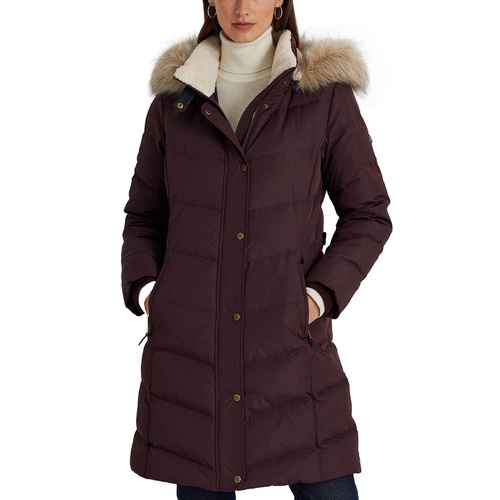 폴로 랄프로렌 Womens Petite Faux-Fur-Trim Hooded Puffer Coat