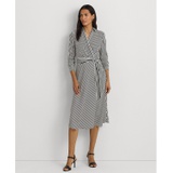 Womens Striped Surplice Crepe Midi Dress