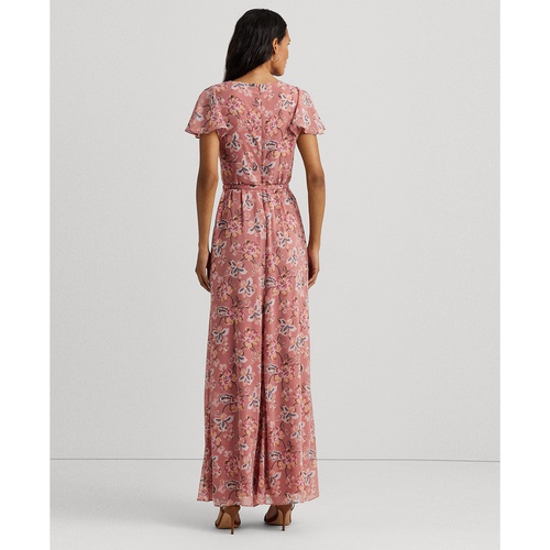 폴로 랄프로렌 Womens Floral Flutter-Sleeve Gown