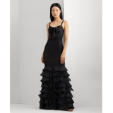 Womens Satin Tiered Ruffled Gown