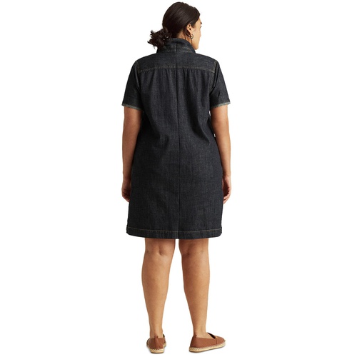 폴로 랄프로렌 Womens Plus Size Short-Sleeve Denim Cotton Shift Dress