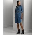 Womens Belted Denim Shirt Dress Regular & Petite