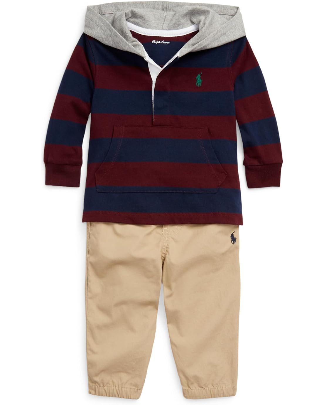 Polo Ralph Lauren Kids Cotton Hooded Rugby Shirt & Pants Set (Infant)