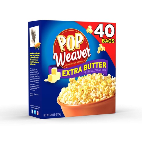  Pop Weaver Microwave Popcorn Pop Weaver Extra Butter Microwave Popcorn Bags, 2.25 Oz., 40 Count (Pack of 1)