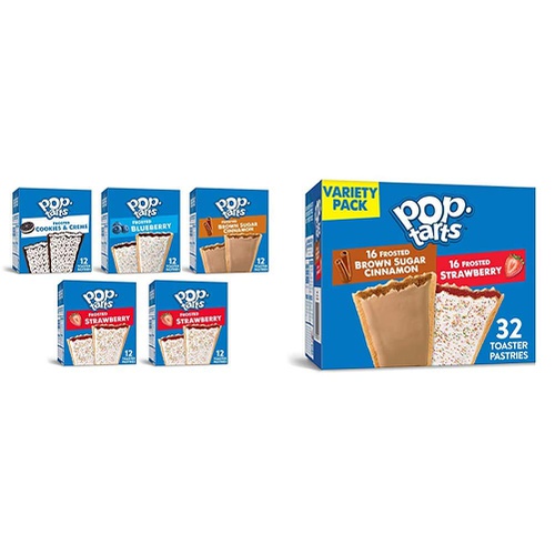  Pop-Tarts, Breakfast Toaster Pastries, Variety Pack, 6.3lb Case (60 Count) & Breakfast Toaster Pastries, Variety Pack, Proudly Baked In the USA, 54.1oz Box (1 Pack 32Count)