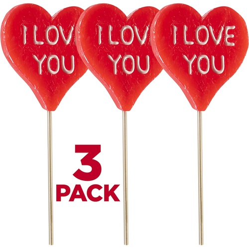  Prextex Large Heart Shape Lollipops Pack of 3 X-Large I Love You Pops, Great for Valentines Day Goody Bag Fillers or Party Favor