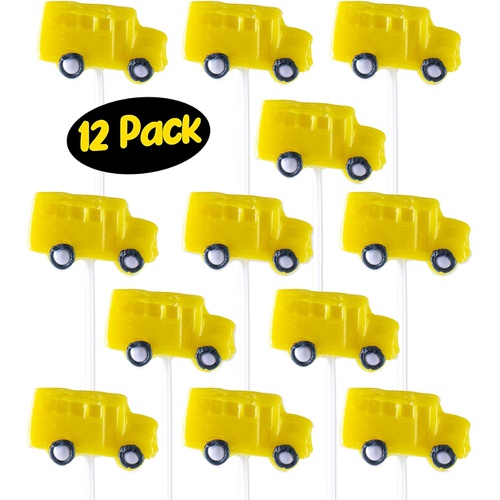  Prextex Yellow School Bus Lollipops - Kids Bus Shaped Suckers for Birthday, Sports Event or Baseball Party Favor - Pack of 12 (1 Dozen)