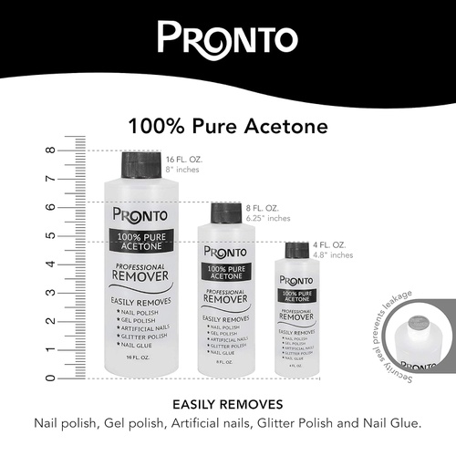  Pronto 100% Pure Acetone - Quick, Professional Nail Polish Remover - For Natural, Gel, Acrylic, Sculptured Nails (16 FL. OZ.)