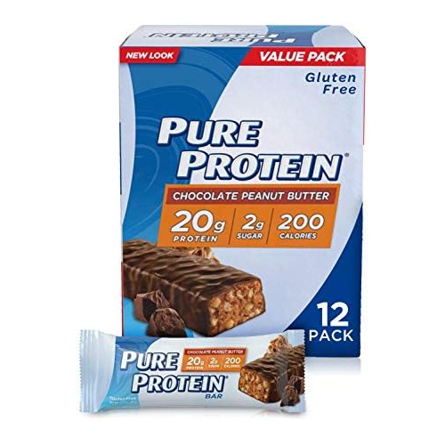  Pure Protein Bars, High Protein, Nutritious Snacks to Support Energy, Low Sugar, Gluten Free, Chocolate Peanut Butter, 1.76oz, 12 Pack