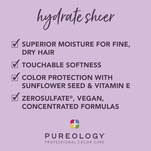  Pureology Hydrate Sheer Nourishing Shampoo | For Fine, Dry Color Treated Hair | Sulfate-Free | Silicone-Free| Vegan