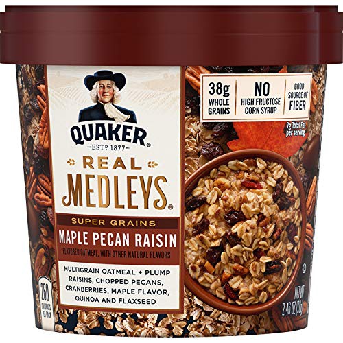  Quaker Real Medleys Oatmeal+, 3 Flavor Variety Pack, Oatmeal Cups, 12 Count