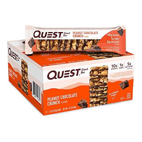  Quest Nutrition Peanut Chocolate Crunch Snack Bar, High Protein, Low Carb, Gluten Free, Keto Friendly, 1.52 Ounce (Pack of 12)