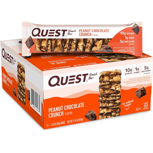  Quest Nutrition Peanut Chocolate Crunch Snack Bar, High Protein, Low Carb, Gluten Free, Keto Friendly, 1.52 Ounce (Pack of 12)