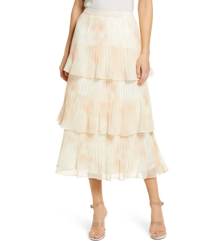 Rachel Parcell Pleated Tiered Chiffon Maxi Skirt_IVORY EGRET GINKO WASH