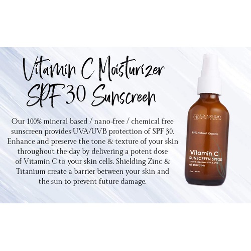  RD Alchemy Natural Products 99% Natural & Organic Vitamin C SPF 30 Moisturizing Chemical Free Sunscreen. Non-Nano Zinc & Titanium - Lightweight Non Greasy SPF for Face - Skincare for Professionals & Esthetici