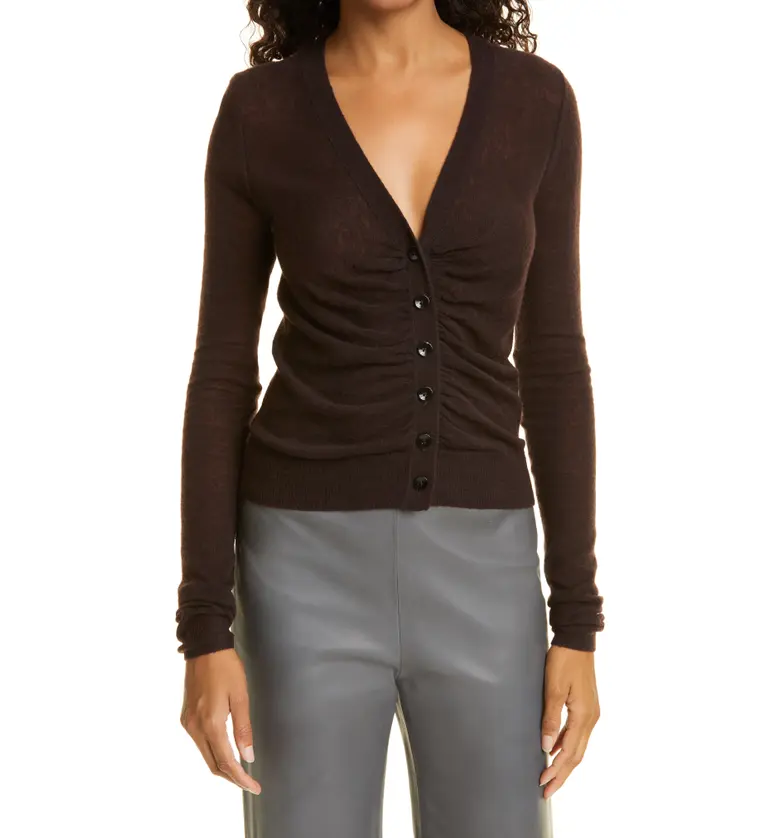 Rebecca Taylor Ruched Wool Blend Cardigan_CABERNET