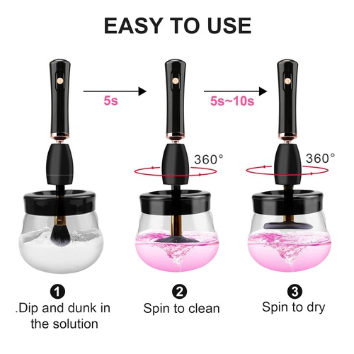  RICRIS Premium Rechargeable Makeup Brush Cleaner Dryer Machine, Powerful Electric Make up Brush Cleaners Tool, Fast Clean and Dry Makeup Brushes Spinner Fit Any Size Shape Brushes