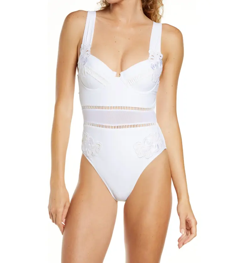 River Island Lace Trim One-Piece Swimsuit_WHITE