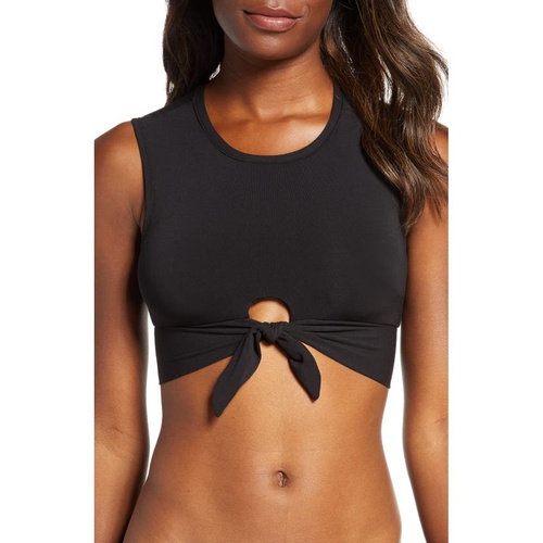  Robin Piccone Ava Longline Knot Front Bikini Top_BLACK