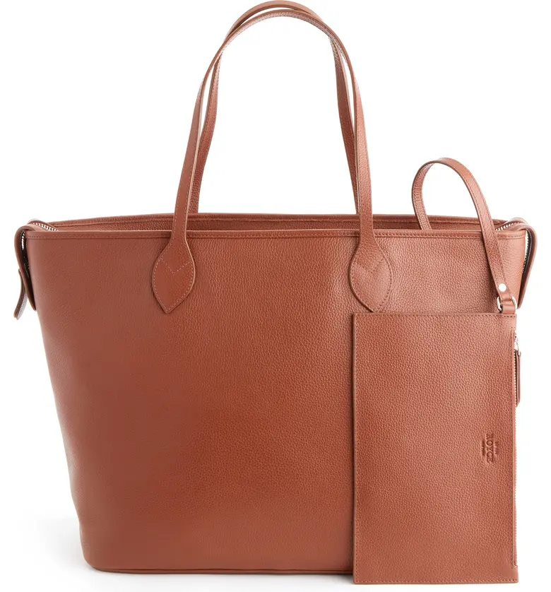 ROYCE New York Leather Tote with Wristlet_TAN