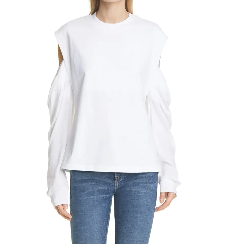 RtA Capucine Cold Shoulder Long Sleeve Cotton T-Shirt_WHITE