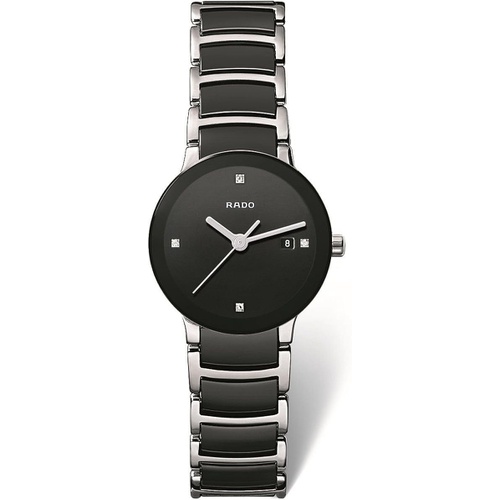  Rado Womens 31.1 mm x 28 mm Swiss Quartz Watch with Stainless Steel with Ceramic Inserts Strap, Two-Tone (Black and Silver-ton, 18 (Model: R30935712)