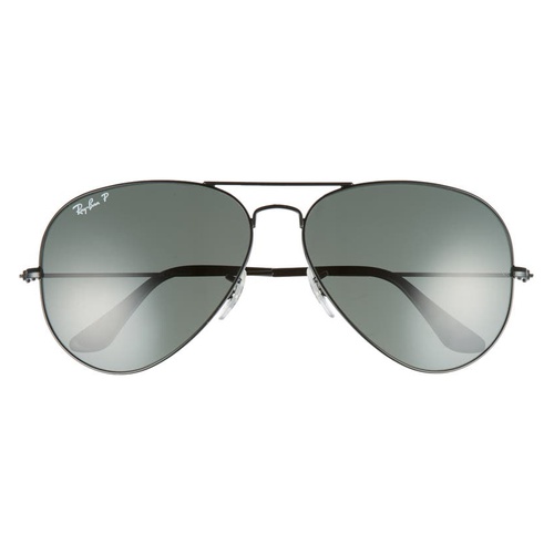 레이벤 Ray-Ban Original 62mm Polarized Aviator Sunglasses_BLACK/ Polarized