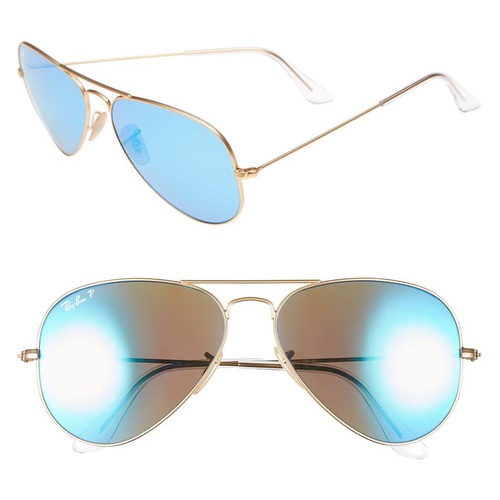 레이벤 Ray-Ban Standard Icons 58mm Mirrored Polarized Aviator Sunglasses_GOLD/ BLUE MIRROR