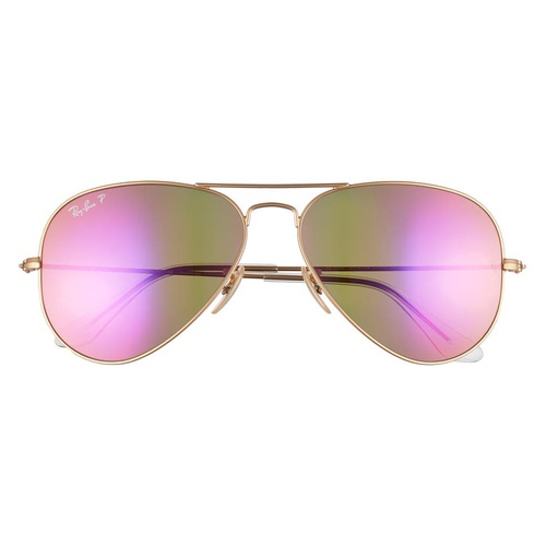 레이벤 Ray-Ban Standard Icons 58mm Mirrored Polarized Aviator Sunglasses_GOLD/ PINK MIRROR