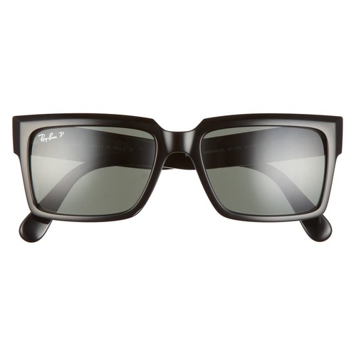 레이벤 Ray-Ban Inverness 54mm Polarized Pillow Sunglasses_BLACK / Polarized GREEN