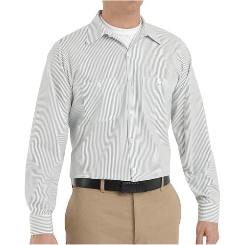  Red Kap Mens Industrial Stripe Work Shirt, Regular Fit, Short Sleeve