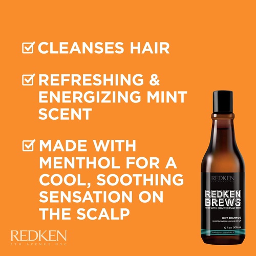  Redken Brews Mint Shampoo For Men, Energizing Mint Scent With Menthol For Soothing, Mens Shampoo