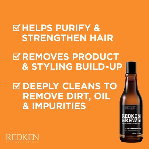  Redken Brews Extra Clean Shampoo For Men, Eliminates Dirt And Oil For All Hair Types, Mens Shampoo