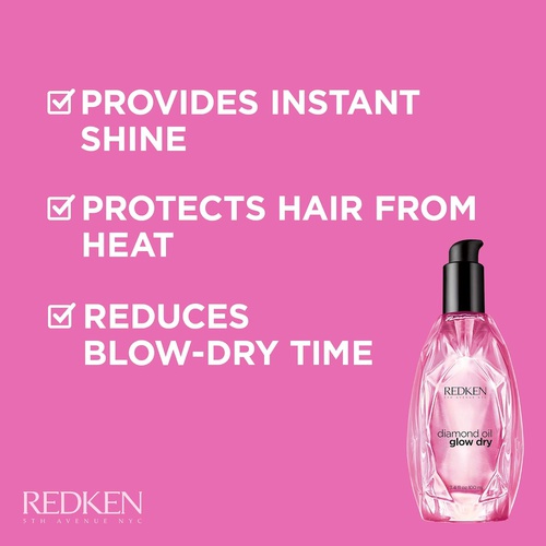  Redken Diamond Oil Glow Dry | For All Hair Types | Style Enhancing Oil Adds Shine & Protects From Heat Damage