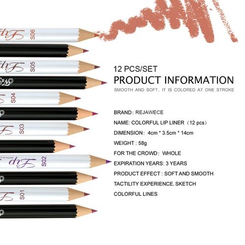  Lip Liner Filler Pencil set by Rejawece, Long Lasting Matte Waterproof Sweat-Proof Lipliner Pen Set with 12 Colors|Color Enhancer, Plumper Pencil |Define Lips for a Fuller Look Per