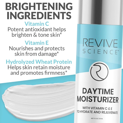  Revive Science Face Moisturizer, Daily Anti Aging Cream with Vitamin C, E, CoQ10 Peptide - Hydrating Face Lotion for Dry Sensitive Skin for Smooth Wrinkle Free Skin -1 FL OZ