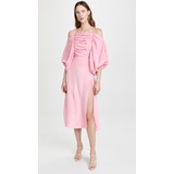Rodarte Pink Silk Crepe Ruched Off Shoulder Dress