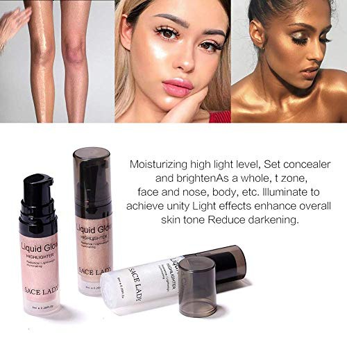  SACE LADY 3 Pack Liquid Highlighter Makeup Set Shimmer And Shine Ultra-Smooth Radiant Illuminator Kit For Face Cheekbone Body Glow Bronzer Glitter Illuminating Highlighters Makeups