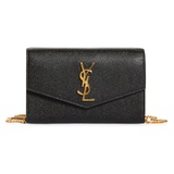 Saint Laurent Uptown Pebbled Calfskin Leather Wallet on a Chain_NERO