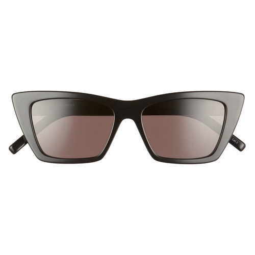 이브 생로랑 Saint Laurent 53mm Cat Eye Sunglasses_SHINY BLACK/ GREY SOLID