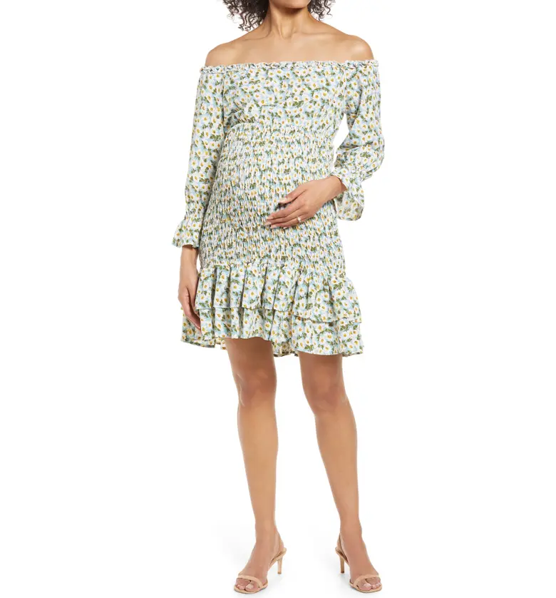 Savi Mom Daisy Flora Off the Shoulder Ruffle Maternity Dress_MULTI