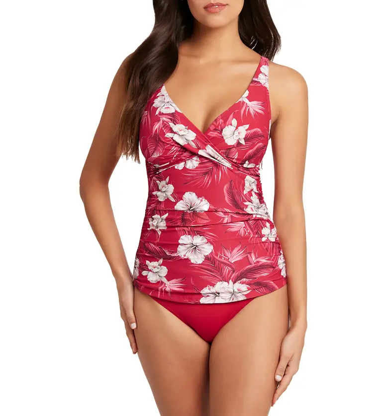 Sea Level Cross Front Multifit Floral Tankini Top_RED