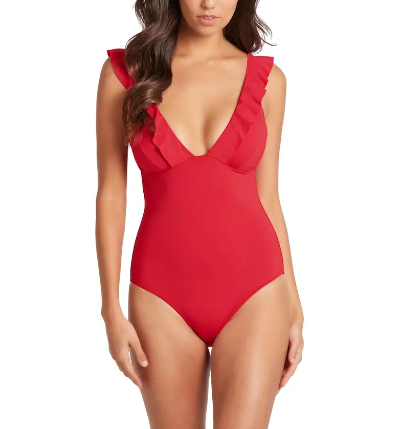 Sea Level Frill One-Piece Swimsuit_RED