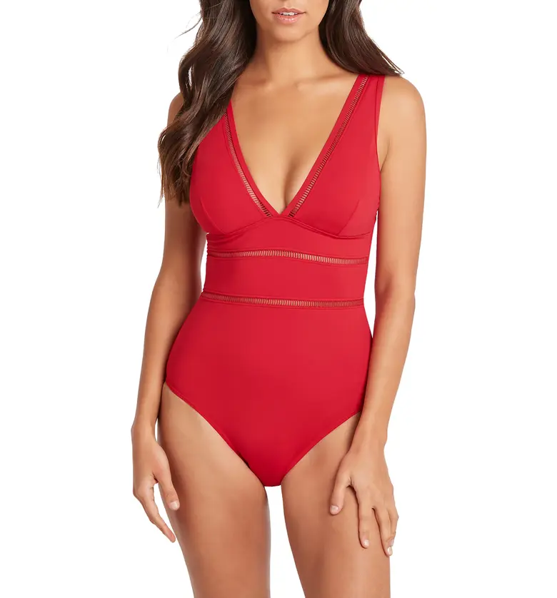 Sea Level Spliced One-Piece Swimsuit_RED