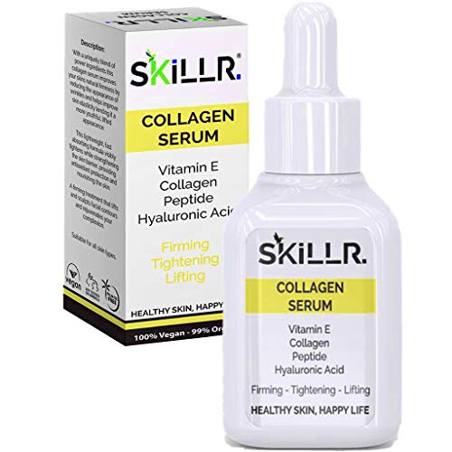  SKILLR ORGANICS Collagen Serum for Face with Peptides, Hyaluronic Acid and Vitamin E Oil - Natural Skin Care - Anti Aging Facial Skin Cream - Wrinkle Treatment - 1. oz