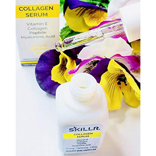  SKILLR ORGANICS Collagen Serum for Face with Peptides, Hyaluronic Acid and Vitamin E Oil - Natural Skin Care - Anti Aging Facial Skin Cream - Wrinkle Treatment - 1. oz