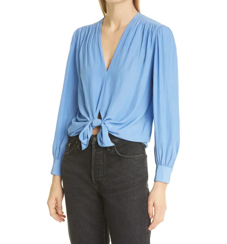 Smythe Tie Front Blouse_CORNFLOWER BLUE