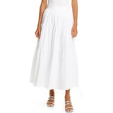 STAUD Tiered Stretch Cotton Maxi Skirt_WHITE